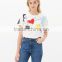 2016 spring summer new fashion printed cotton t shirt of women clothing printed white lady t-shirt