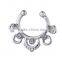 Crystal Gems Clip On Fake Septum Clicker Non Piercing Nose Ring Hoop