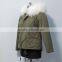 women casual bomber jacket with raccoon fur hooded parka for lady