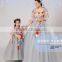 2016 fashion grey color mommy and me dress family matching clothing with flower decoration
