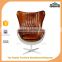 swivel real leather office egg chair furniture with fiberglass frame