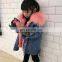 Fashion Casual Denim Jacket Raccoon Fur Collar Real Rabbit Fur Lining Cute Child Coat