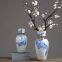 Light Luxury Nordic Applique Electroplate White Blue Large Ceramic Vase For Hallway