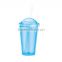 Double wall plastic tumbler with straw