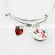 Trendy Jewelry Expandable Wire Charm Bangle Bracelet, Red Crystal Snap Button Jewelry Bracelet