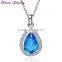 New Sapphire Blue Crystal Platinum Plated Pendant Necklace Collar Choker Necklace Women Fashion Necklaces for Women 2014