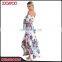 Sexy Lady Off Shoulder Flower Print Maxi Dresses Women Deep V Neck Halter Casual Dress