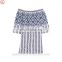Blue off the shoulder cotton embroidered mini dress for wholesale
