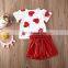 Europe and the United States New Girl Suit Valentine's Day Love Print Cotton Short Sleeve + Small Leather Skirt Two-piece S