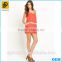 Summer Women Playsuit In Orange Color With Lace Ornament