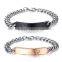 fashion unisex custom id laser engraved metal bracelets with chain