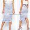 Fashion embroidered silvery split back Midi pencil Skirt