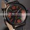 Fashion Stainless Steel Oversized Black Case Leather Strap Quartz Men Watch
