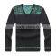 Grey/Blue mens V-neck wool knitwear with digital print, 60/2
