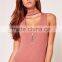 Pink Cut Out Mock Neck Zipper infront Sleeveless Bodysuit Cotton Blends Sexy Scoop Neck Sweater