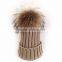 Myfur Unisex Couple Warm Wool Hat with Real Raccoon Fur Pom Pom
