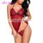 China Hexin Red Halter Neck Floral Lace Cups Plus Size Lingerie Set