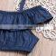 Children's clothing girls pure color denim top and shorts with two sets