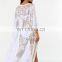 Long Beach Cover up Embroidery Lace Neck Bathing suit Cover ups Salidas de Playa Para Mujer 2019 Robe de Plage Honeymoon Dress