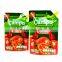 Custom printed stand up tomato ketchup pouches with top corner spout