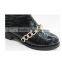Black fashion leather boots for women with belt design