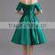 newest plus size evening dress green elegant a-line neck high waist bubble skirt design dress ladies