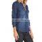 latest ladies jeans women buttoned front pockets with covers flanging sleeve fashion blouses 2015 JXQ1112