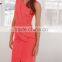 Women Sleeveless Pleated V Back Zip Shift Peach Pink Dress