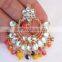JADAU KUNDAN GOLD PLATED Dangler EARRINGS TIKA SET real look
