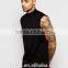 OEM customize men summer longline sleeveless turtle neck black plain t-shirt