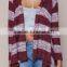 MGOO OEM Custom Burgundy Fringe Cardigan Mohair Striped Outwear Koreas Style Tassels Asymmetric Sweaters