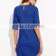 Royal Blue Elbow Sleeve Sheath Dress With Split Hem Polyester Spandex Half Sleeve Plain Casual Pockets Short Dress