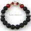 Punk Style Skull Charm Lava Stone Bracelet Round Red Agate Beaded Bracelet
