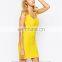 wholesale women sexy open back yellow ribbed bodycon bandage dress evening dress china