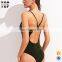 Wholesale blank swimwear green scoop neck sexy velvet swimwear one piece woman