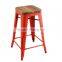 MCH-1505 Yellow Wood Stool 65cm Height Metal French Bistro Chairs