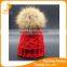 Wholesale woolen knit cap and hat with real raccoon fur pompoms winter hat