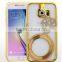 Luxury Bling Bling Czech Rhinestones Diamond Edged Ultra Thin Metal Bumper Engraved Cell Phone Case for Samsung S6edge