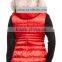 2015 women padded winter vest with fur hood red vest fall