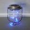 Metal lid clear glass flicker blue led sun jar garden light