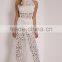 Women summer sexy crochet lace round collar sleeveless fashion lace jumpsuits
