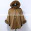 cashmere cape for women with fox fur hood CC65