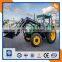 Farm tractor with front loader and backhoe loader