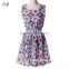 2015 spring summer new Korean style Women clothing casual Bohemian floral leopard sleeveless vest printed beach chiffon dress