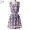 2015 spring summer new Korean style Women clothing casual Bohemian floral leopard sleeveless vest printed beach chiffon dress