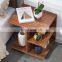 Modern Walnut Wood Nightstand End Side Table with Rolling Wheels, Bedside Table with Open Shelf, Night Stand Storage Shelf