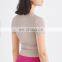 Ribbed Side Fold Short Sleeve T-shirts Women Fitness Gym Yoga Top Anti-UV Sunscreen Shirt Outdoor Running Training Wear Clothes