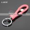Manual Hand Woven Rope Silver Zinc Alloy Metal Round Tag Braided Leather Cord Pink Leather Straps Braid Keyring