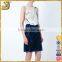 White and navy blue cotton blended embroidered lace women dress                        
                                                Quality Choice