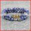 KJL-0114 2015 New Fashion Women Men Stretch Jewelry, 8mm Blue Veins Stone Beads Bracelet With Gold Silver Double Skull Heads